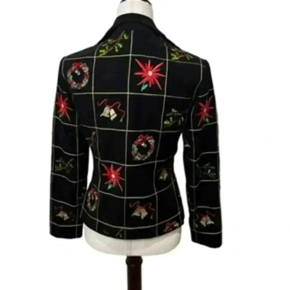 Mak New York Holiday Blazer Jacket With Christmas Embroidery Women’s Sz 4 - Picture 2 of 11